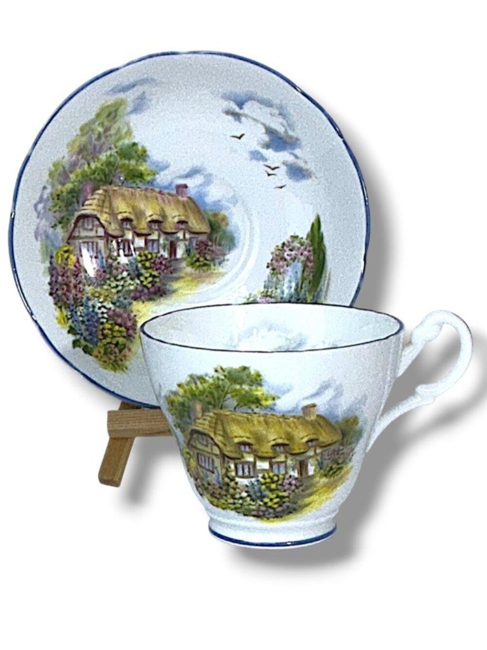 Regency English Bone China Teacup Saucer Scenic Cottage Vintage 1960’s - Picture 16 of 16